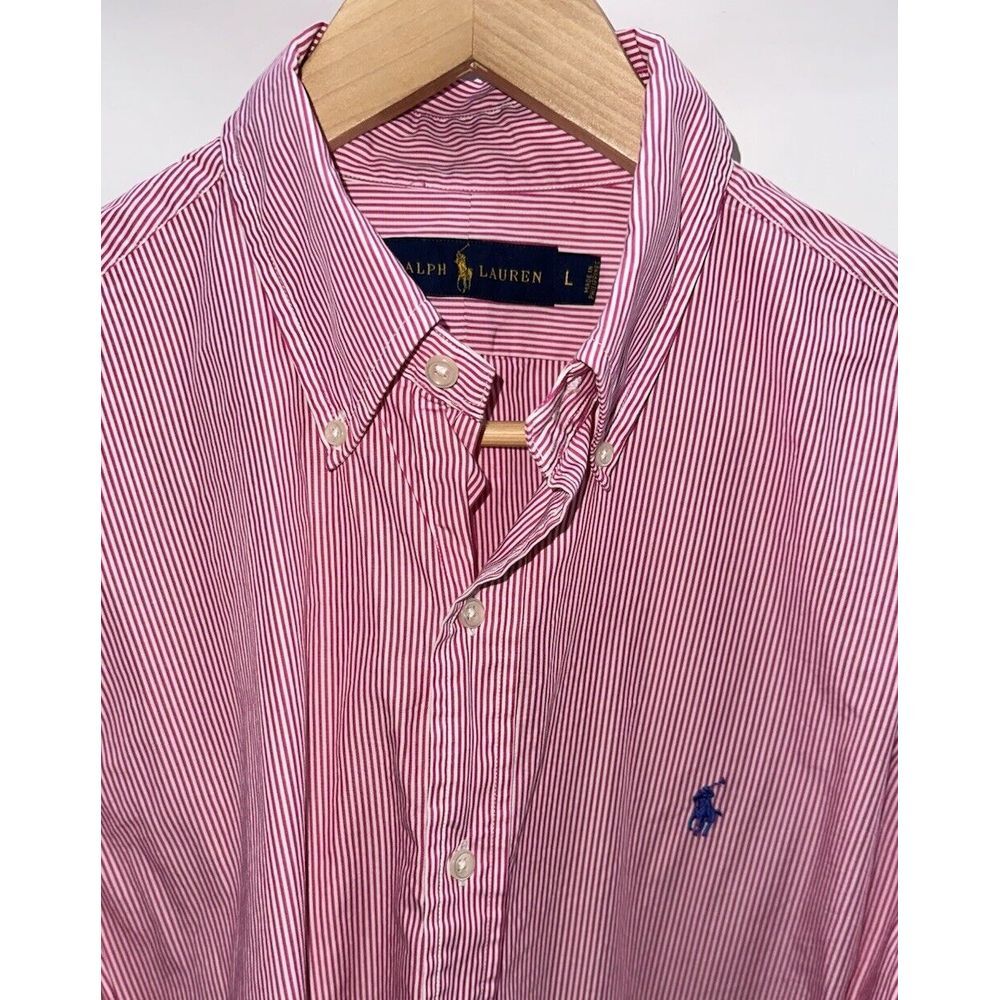 Polo Ralph Lauren Mens Large Pink Long Sleeve Striped Button Down 100% Cotton